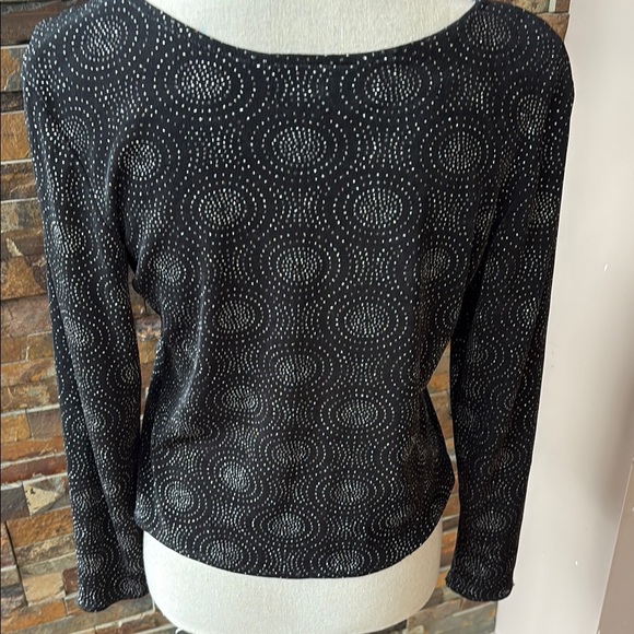 Vintage Garey Petites Black Patterned Sparkle Women's Top - Picture 4 of 7